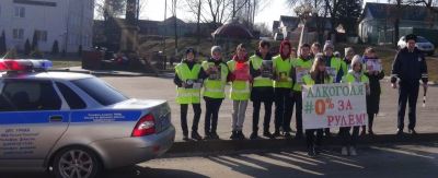 <br />
        Школьники вместе с автоинспекторами призвали брянских водителей к трезвости с помощью хештега    